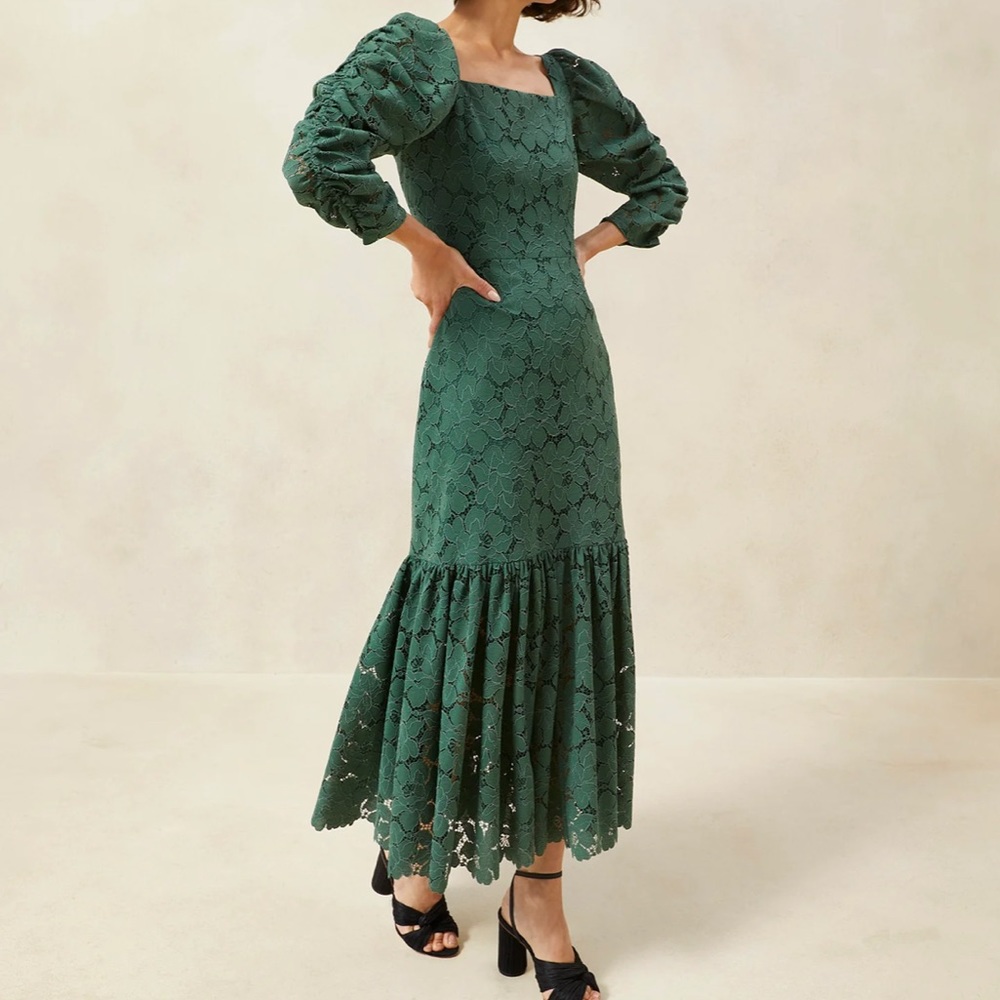 NWT Loeffler Randall Honor Green Lace Flared Gown